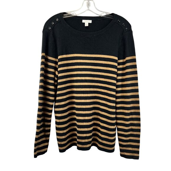 Charter Club Women’s Striped Sweater Long Sleeve Black/Brown Size XL Buttons - Picture 1 of 6